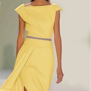 Fehaute Yellow One Shoulder Asymmetrical Cocktail Dress